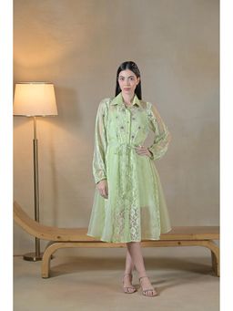 Ombrello - Bright Pastel Green Midi Dress with Inner and Belt