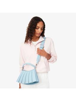 Lacoste - Small Lenglen Leather Handbag with Detachable Strap - Blue