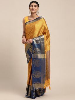Vastranand - Mustard Woven Design Banarasi Saree with Unstitched Blouse