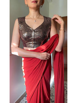 Binks - Aadhya Gold V-Neck Sequined Stitched Blouse