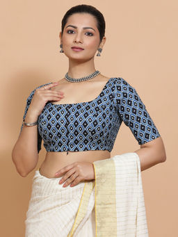 Binks - Tanvi Blue Scoop Neck Printed Stitched Blouse