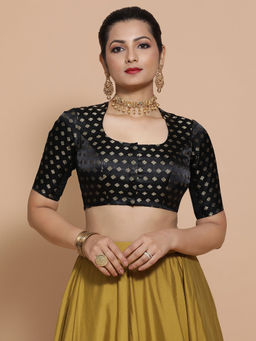 Binks - Ahana X Tyohaar Black Round Neck Woven Stitched Blouse
