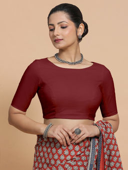 Binks - Alka X Rozaana Red Boat Neck Solid Stitched Blouse