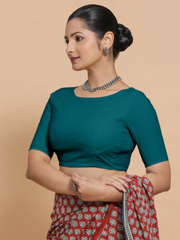 Binks - Alka X Rozaana Teal Boat Neck Solid Stitched Blouse