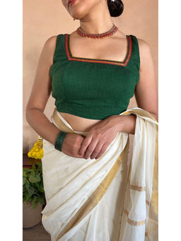 Binks - Tanvi Green Square Neck Solid Stitched Blouse