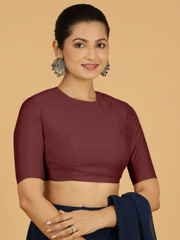 Binks - Amisha X Rozaana Maroon Crew Neck Solid Stitched Blouse
