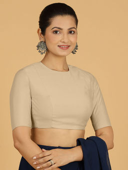 Binks - Amisha X Rozaana Grey Crew Neck Solid Stitched Blouse