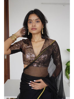 Binks - Arzoo Gold V-Neck Sequined Stitched Blouse