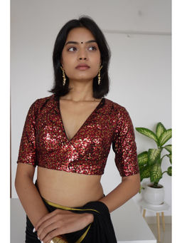 Binks - Arzoo Red V-Neck Sequined Stitched Blouse