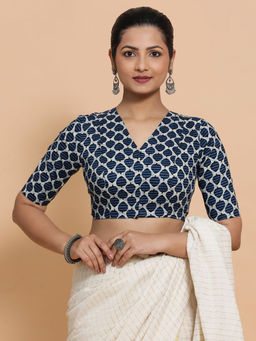Binks - Nafeeza Blue V-Neck Printed Stitched Blouse