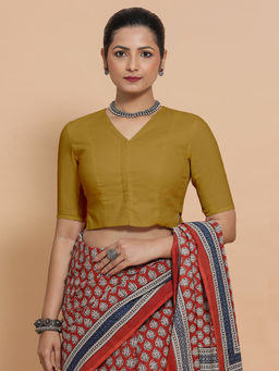 Binks - Chaya X Rozaana Khaki V-Neck Solid Stitched Blouse