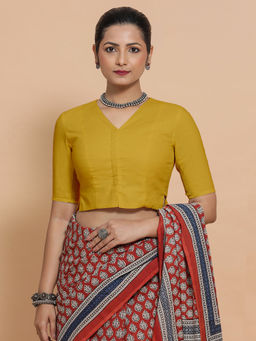 Binks - Chaya X Rozaana Yellow V-Neck Solid Stitched Blouse