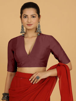 Binks - Damini X Rozaana Maroon V-Neck Solid Stitched Blouse