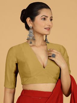 Binks - Damini X Rozaana Mustard V-Neck Solid Stitched Blouse