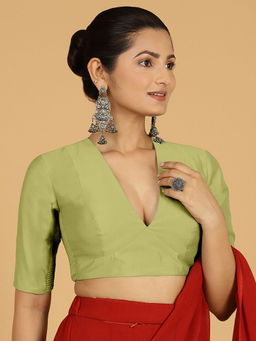 Binks - Damini X Rozaana Green V-Neck Solid Stitched Blouse