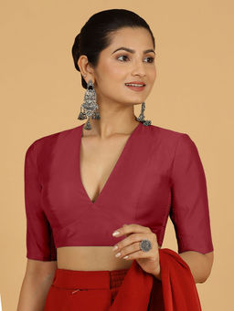 Binks - Damini X Rozaana Red V-Neck Solid Stitched Blouse