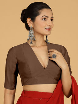 Binks - Damini X Rozaana Brown V-Neck Solid Stitched Blouse