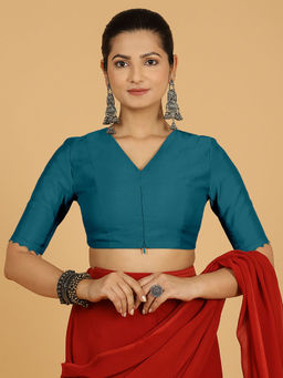Binks - Divya X Rozaana Teal V-Neck Solid Stitched Blouse