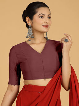 Binks - Divya X Rozaana Maroon V-Neck Solid Stitched Blouse