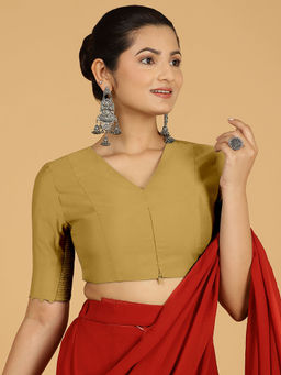 Binks - Divya X Rozaana Mustard V-Neck Solid Stitched Blouse