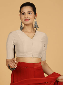 Binks - Divya X Rozaana Grey V-Neck Solid Stitched Blouse