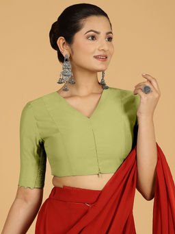 Binks - Divya X Rozaana Green V-Neck Solid Stitched Blouse