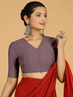 Binks - Divya X Rozaana Mauve V-Neck Solid Stitched Blouse