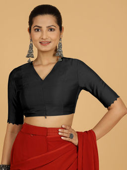 Binks - Divya X Rozaana Black V-Neck Solid Stitched Blouse
