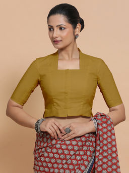 Binks - Ganga X Rozaana Khaki Square Neck Solid Stitched Blouse