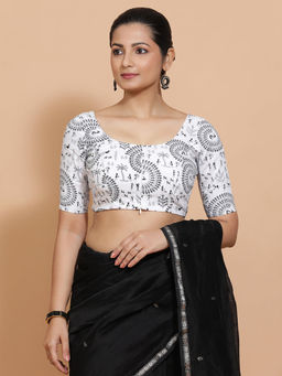Binks - Ishika White Round Neck Printed Stitched Blouse