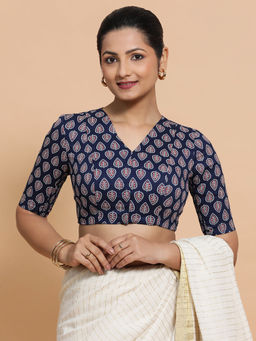 Binks - Nafeeza Blue V-Neck Printed Stitched Blouse