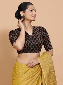 Binks - Tanvi Black V-Neck Printed Stitched Blouse