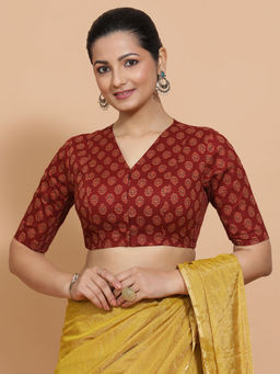 Binks - Avni Red V-Neck Printed Stitched Blouse