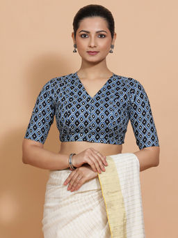 Binks - Nafeeza Blue V-Neck Printed Stitched Blouse