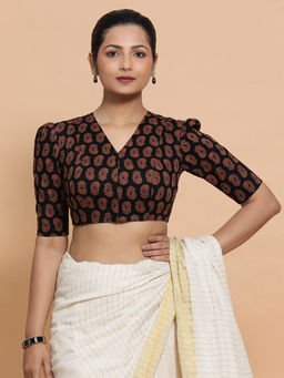 Binks - Shaheen Black V-Neck Printed Stitched Blouse