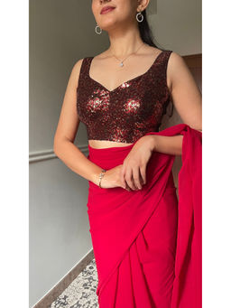 Binks - Kanika Red Sweetheart Sequined Stitched Blouse