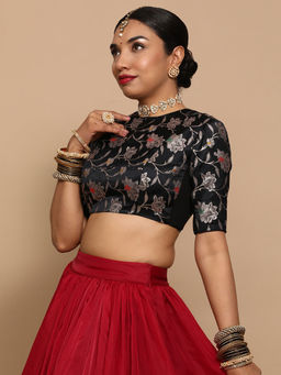 Binks - Farheen X Tyohaar Black Crew Neck Floral Stitched Blouse