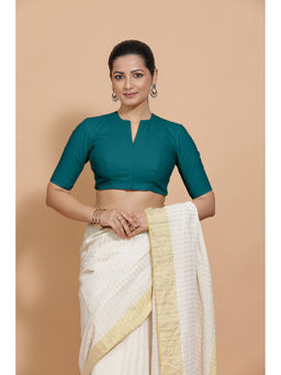 Binks - Kinal X Rozaana Teal V-Neck Solid Stitched Blouse