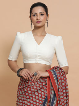 Binks - Kriti X Rozaana Ivory V-Neck Solid Stitched Blouse