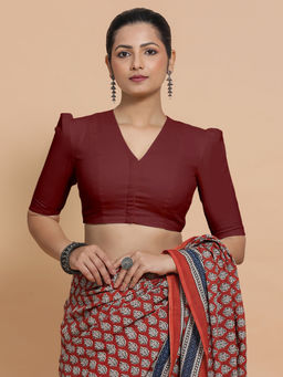 Binks - Kriti X Rozaana Maroon V-Neck Solid Stitched Blouse