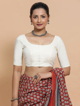 Binks - Lahari X Rozaana Ivory Round Neck Solid Stitched Blouse