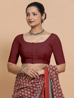 Binks - Lahari X Rozaana Maroon Round Neck Solid Stitched Blouse