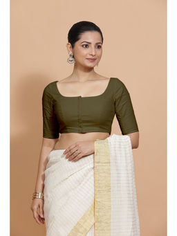 Binks - Lalita X Rozaana Olive Scoop Neck Solid Stitched Blouse