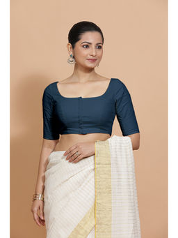 Binks - Lalita X Rozaana Navy Blue Scoop Neck Solid Stitched Blouse