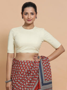 Binks - Lara X Rozaana White Crew Neck Solid Stitched Blouse