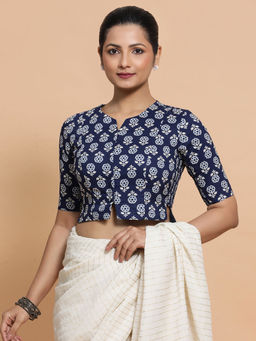 Binks - Arya Blue Round Neck Printed Stitched Blouse