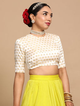Binks - Ahana X Tyohaar Cream Crew Neck Woven Stitched Blouse