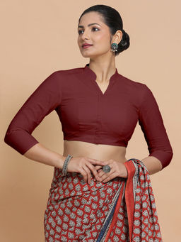 Binks - Nafeeza Maroon Mandarin Neck Solid Stitched Blouse