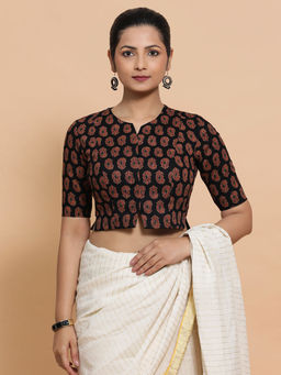 Binks - Mishti X Rozaana Black Round Neck Printed Stitched Blouse