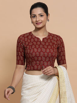 Binks - Mishti X Rozaana Red Round Neck Printed Stitched Blouse